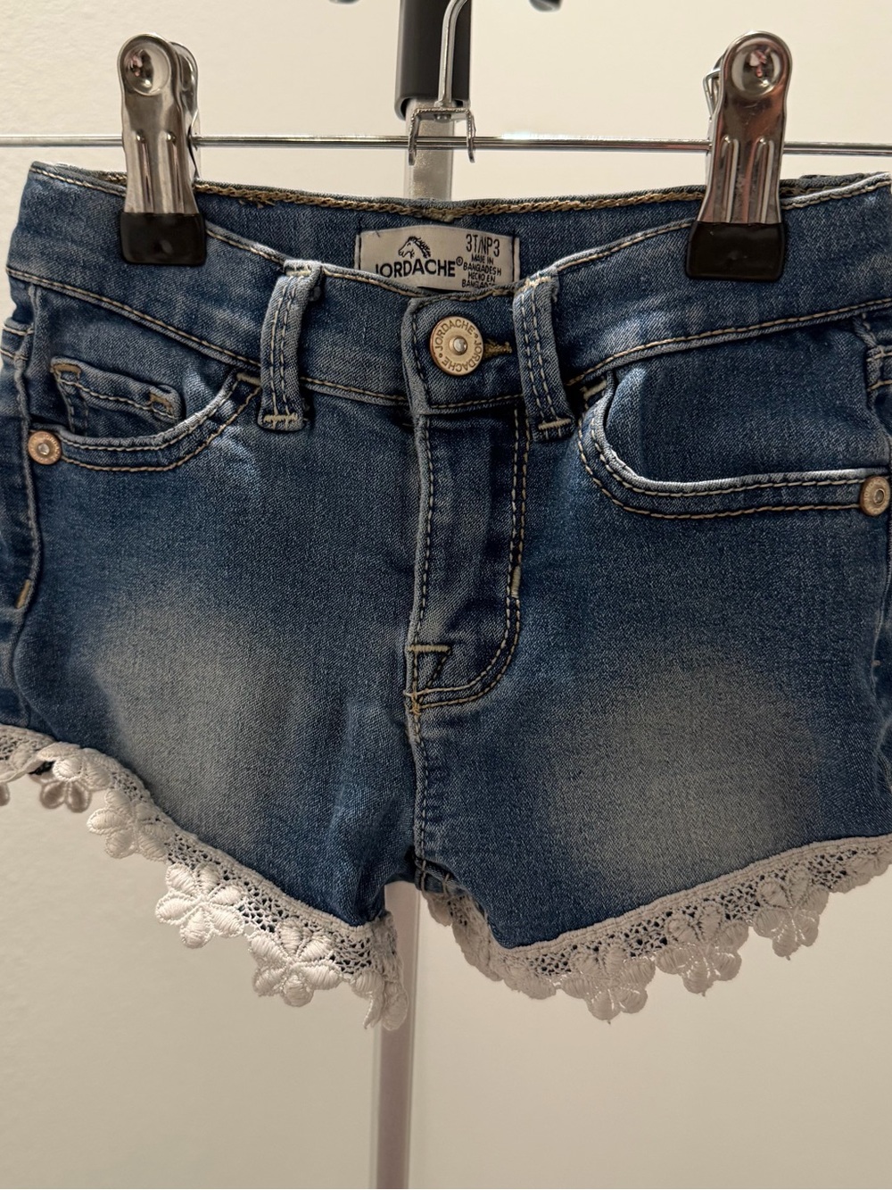 Jordache Blue Denim Shorts with White Lace Hem